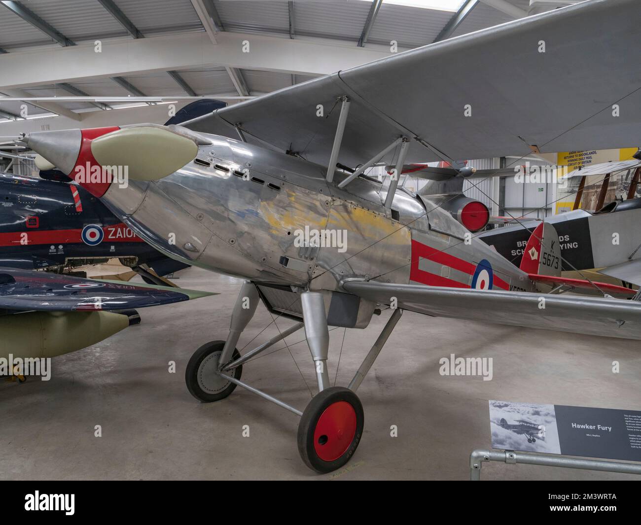 A Hawker Fury Mk 1 (replica), an all metal fighter produced between WWI & WWII on display at the Brooklands Museum, Surrey, UK. Stock Photo