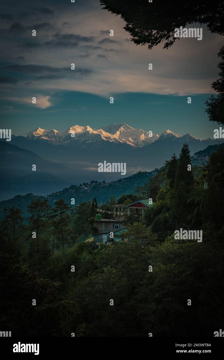 View of Mt Kanchenjunga in the morning. Stock Photo