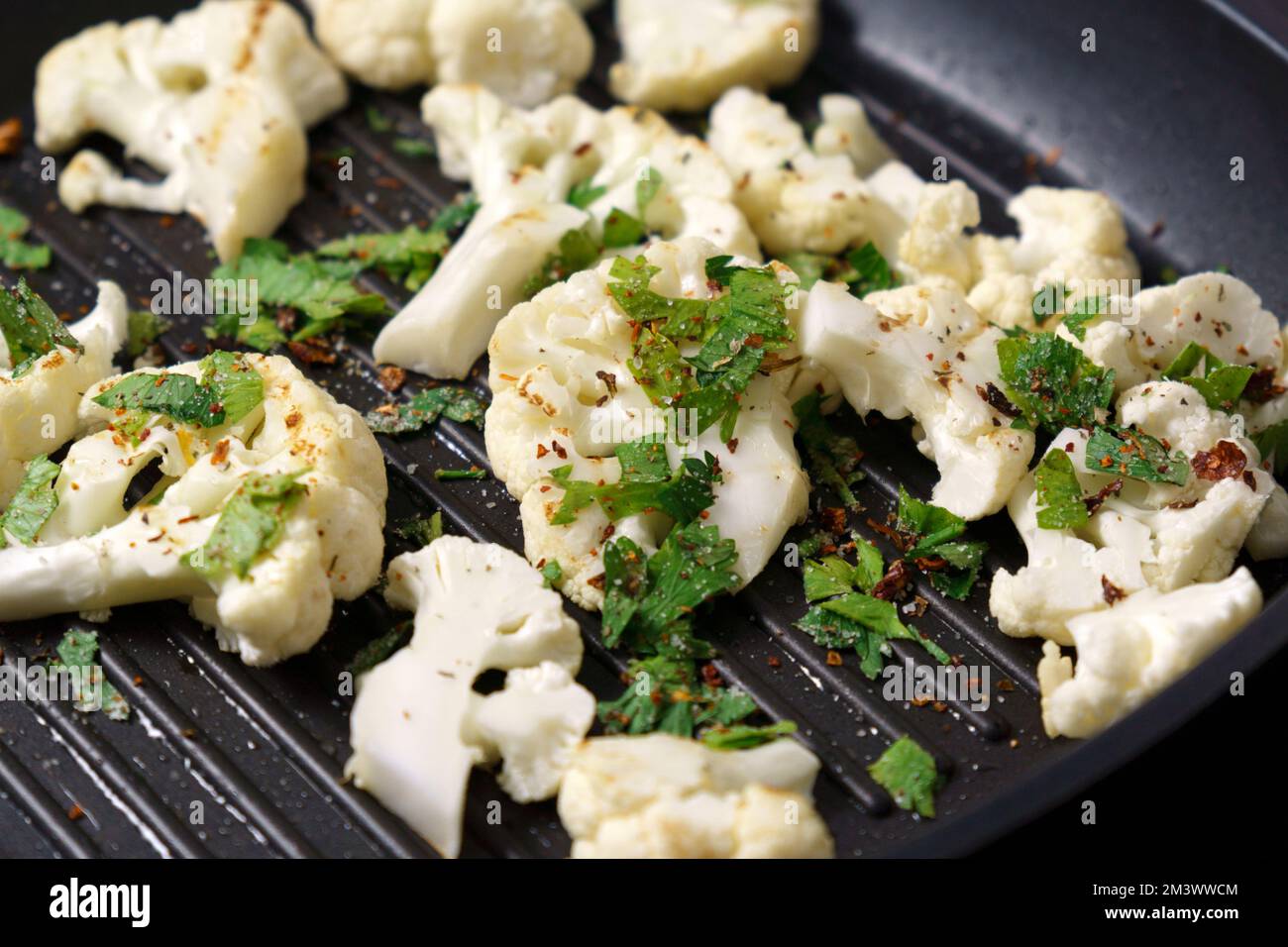 Cauliflower steaks, plant based meat substitute concept. Vegetarian