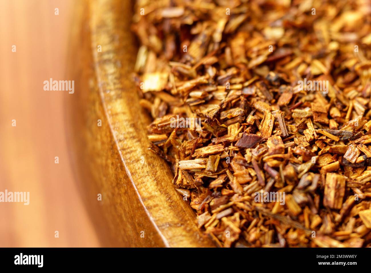 Rooibos closeup, Macro of redbush tea closeup. Leaving South Africa. Selective focus Stock