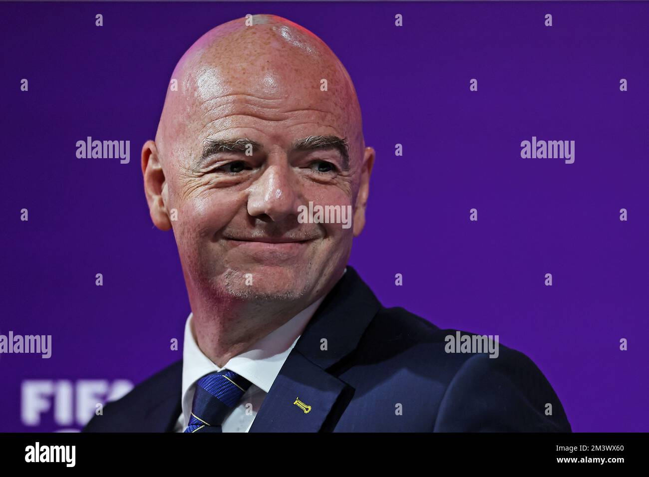 Doha, Qatar. 16th Dec, 2022. 2022 FIFA World Cup Press Conference before  Final Games Dec 16th. Gianni Infantino, President of FIFA speaking to the  press Credit: Action Plus Sports Images/Alamy Live News