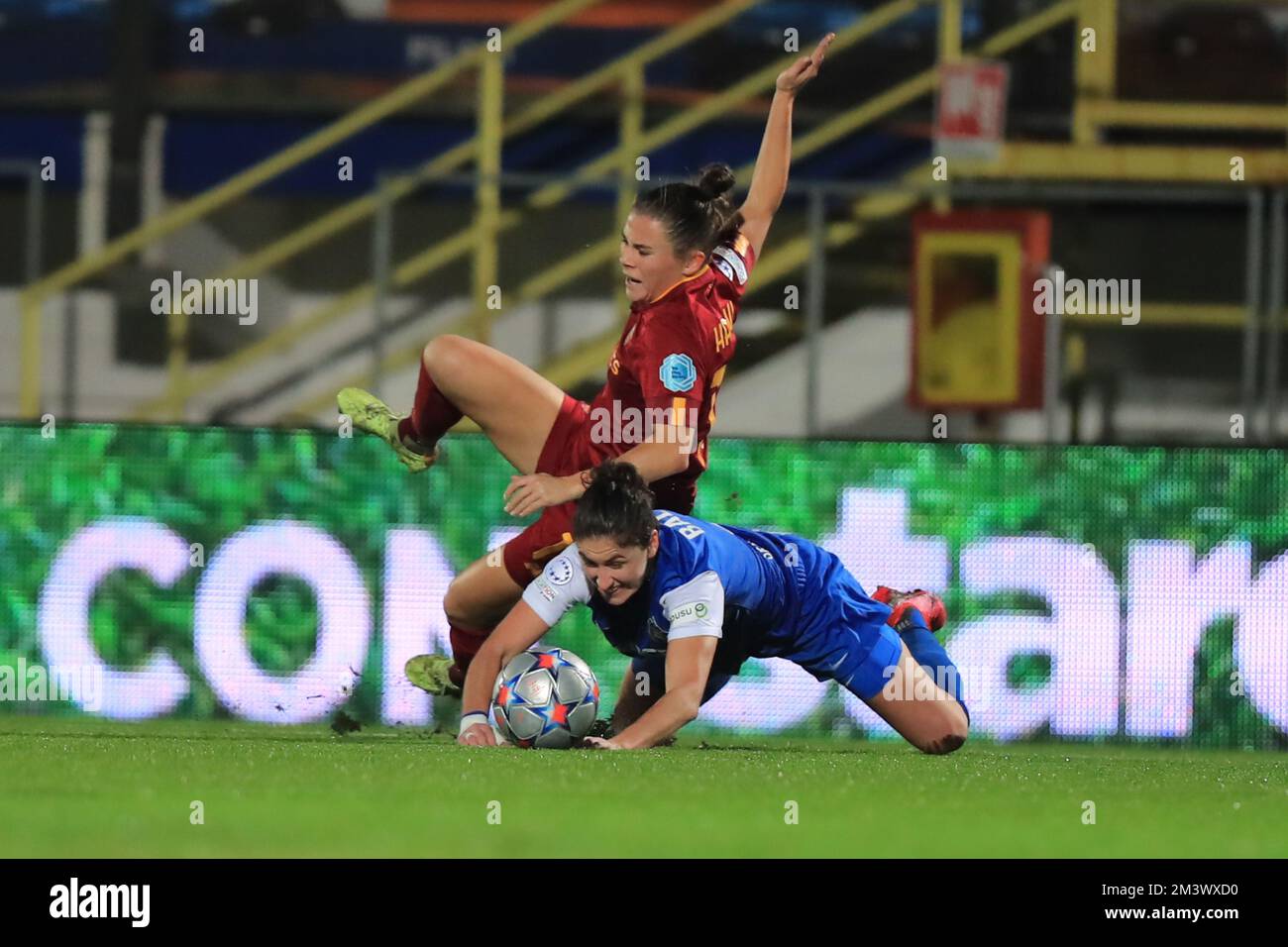 Emilie Haavi (AS Roma) is stopped by  during the UEFA Womens Champions League group match AS Roma vs SKN St Polten at Stadio Comunale Domenico Francioni, Latina  (Tom Seiss/ SPP) Stock Photo