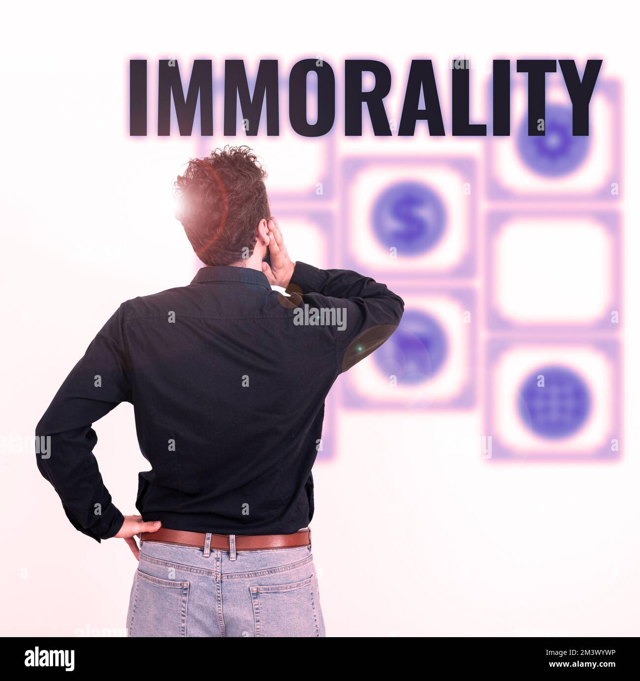 Sign displaying Immorality. Internet Concept the state or quality of being immoral, wickedness Stock Photo