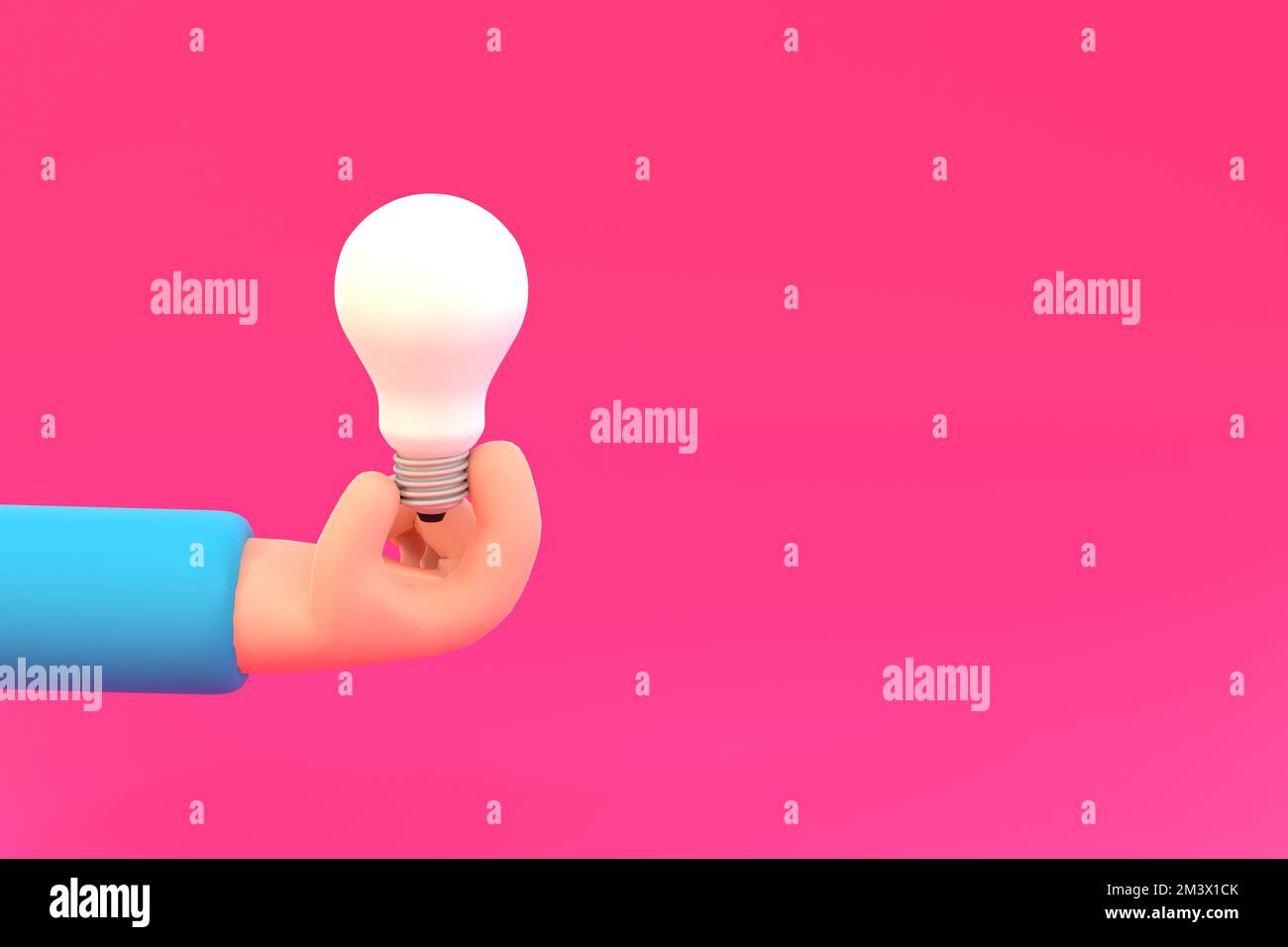 3D Cartoon hand holding lightbulb on purple background. thinking, good idea and business success creative concept Stock Photo