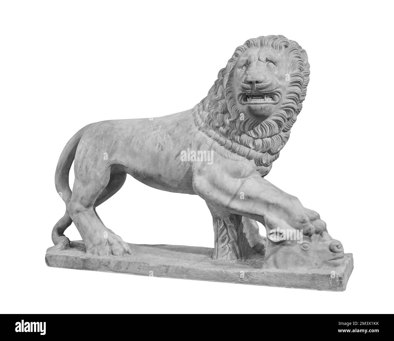 Stone lion statue. Ancient sculpture art masterpiece isolated photo