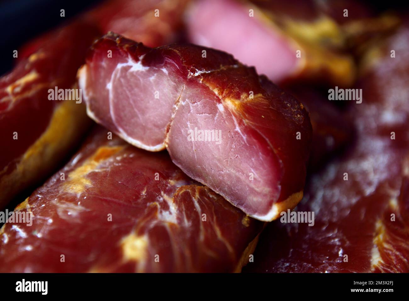 A closeup shot of the cut pastirma Stock Photo