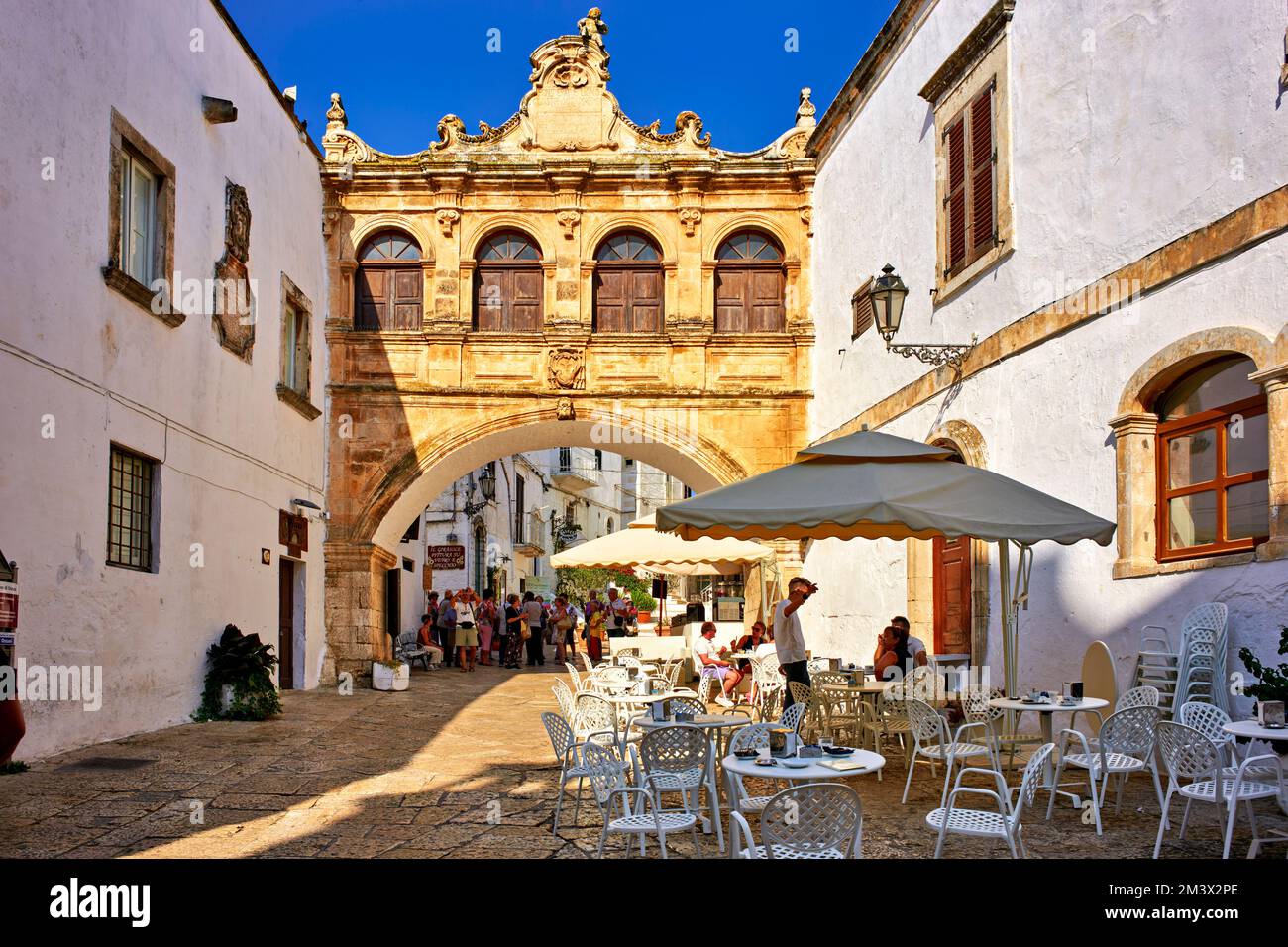 Apulia Puglia Italy. Ostuni. The white town. The Arco Scoppa (arch) Stock Photo