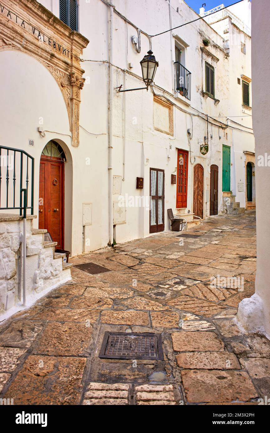 Apulia Puglia Italy. Ostuni. The white town. The narrow alleys of the old town Stock Photo