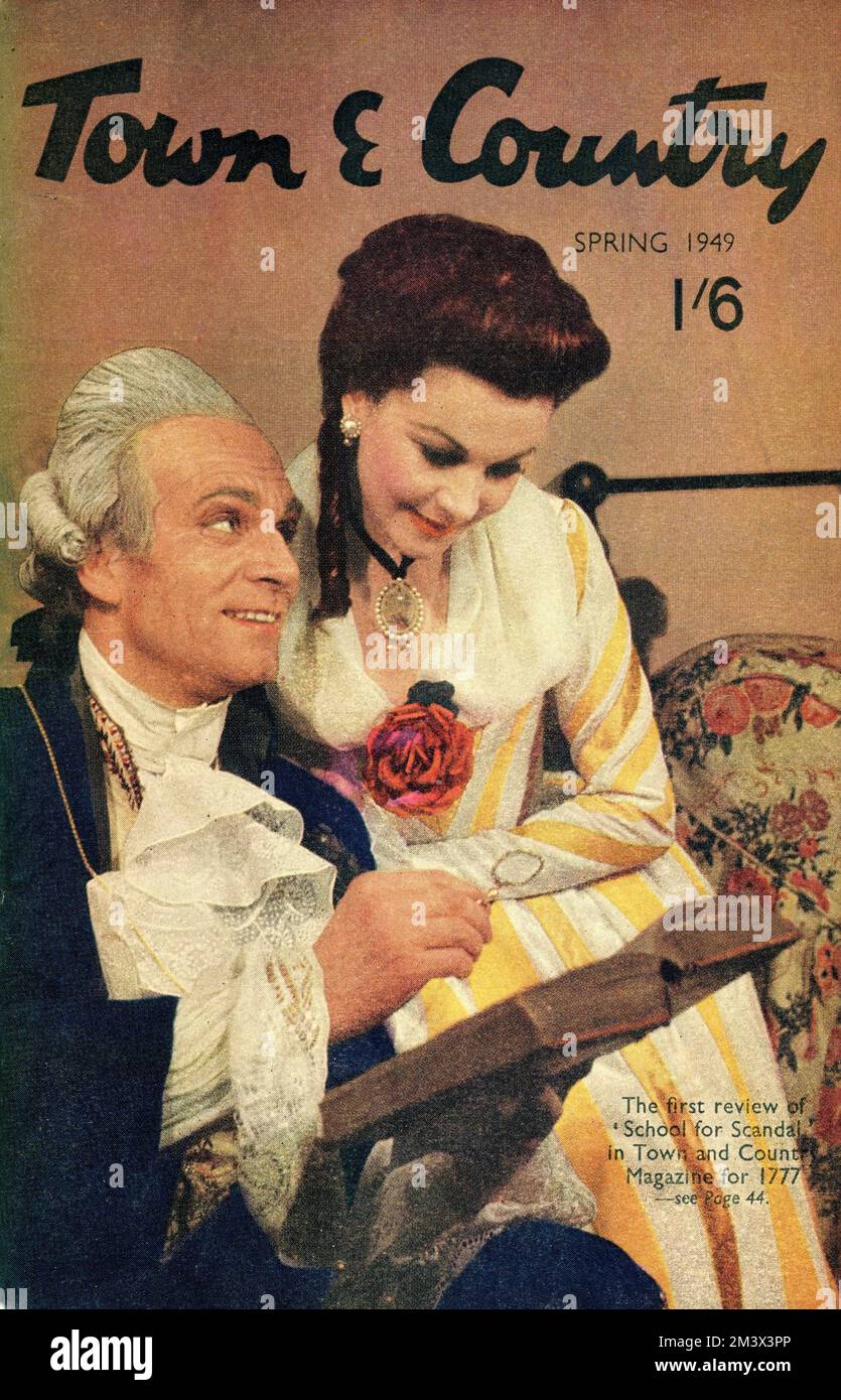 Front Cover of British magazine Town and Country from Spring 1949 with LAURENCE OLIVIER and VIVIEN LEIGH in THE SCHOOL FOR SCANDAL by Richard Brindsley Sheridan at the New Theatre in London with costumes by Cecil Beaton Stock Photo