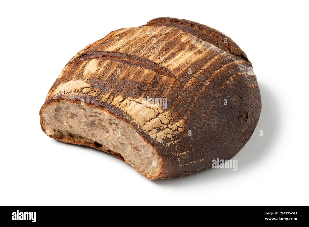 Fresh traditional whole German Eifler Brot, loaf of bread, isolated on white background Stock Photo