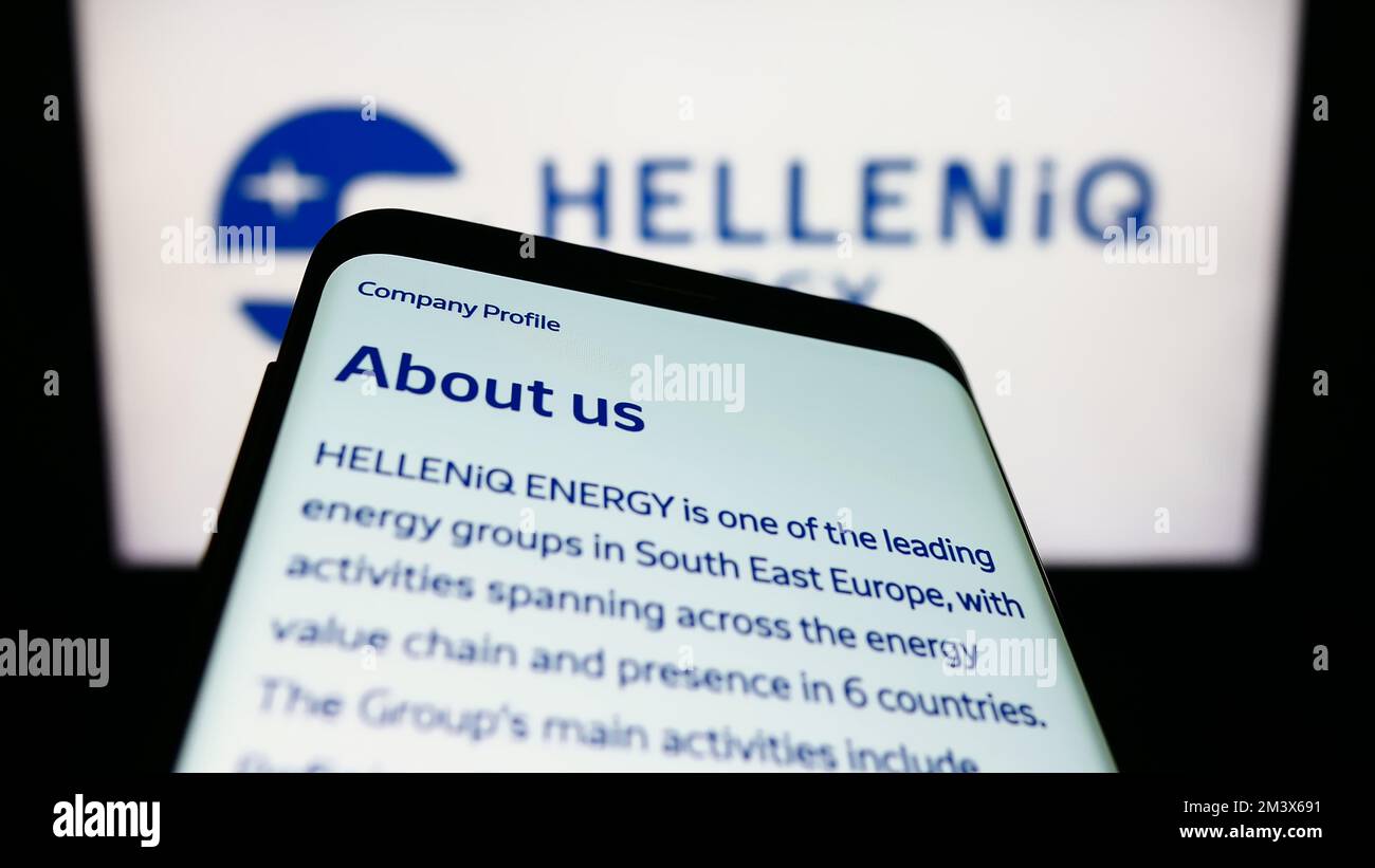 Mobile phone with webpage of Greek company Helleniq Energy Holdings SA
