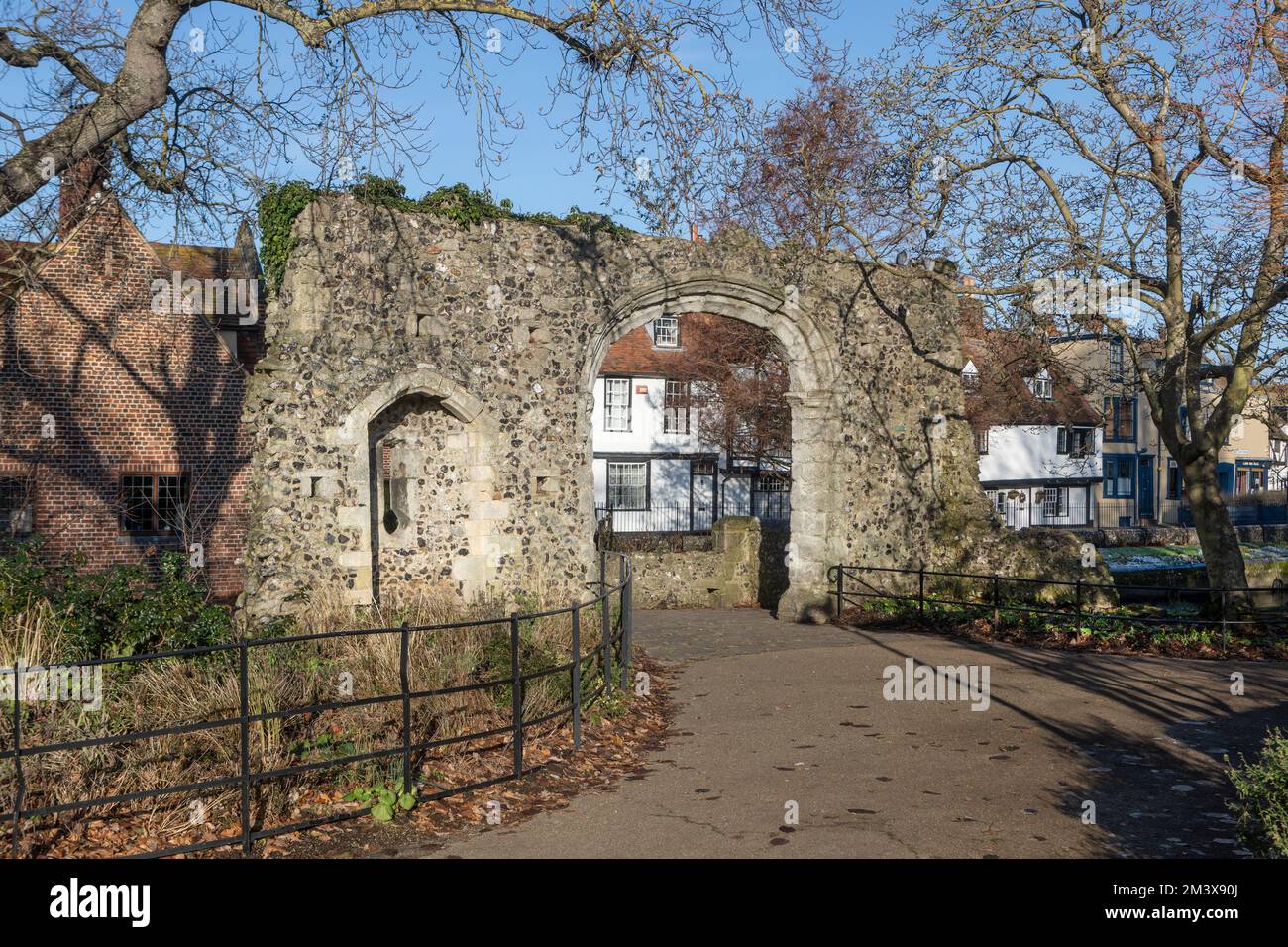 An ancient stone gateway in Westgate Gardens, Canterbury. Stock Photo