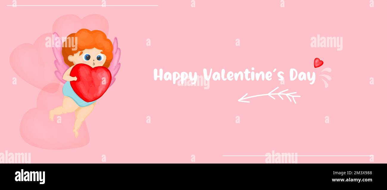 Happy Valentines Day poster, banner with white frame. Vector 3d
