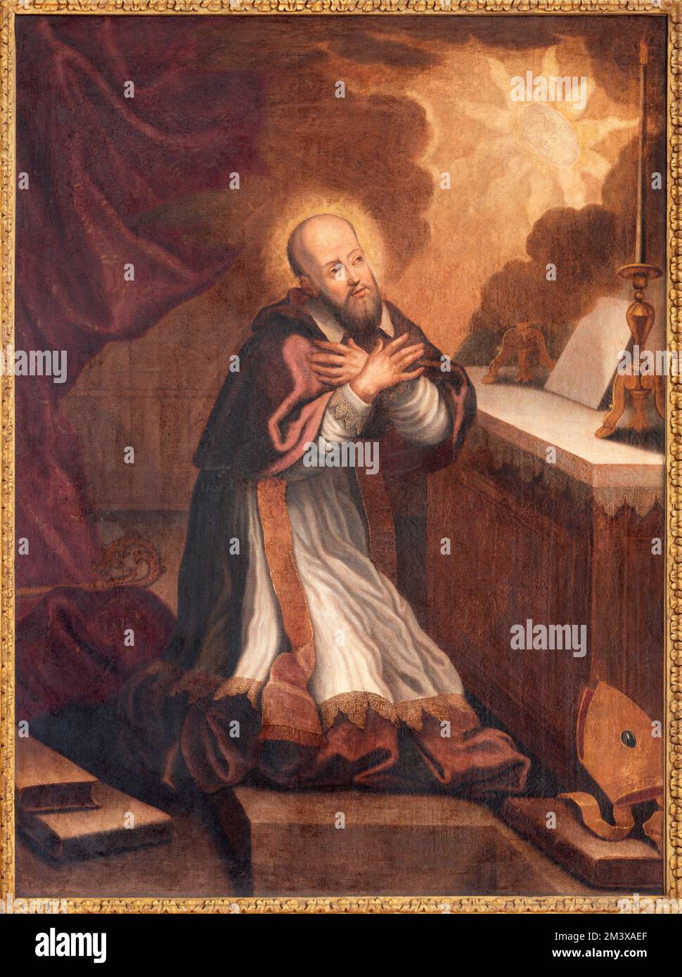 ANNECY, FRANCE - JULY 10, 2022:   The painting of St. Francis de Sales in the church church Eglise Saint Maurice Stock Photo