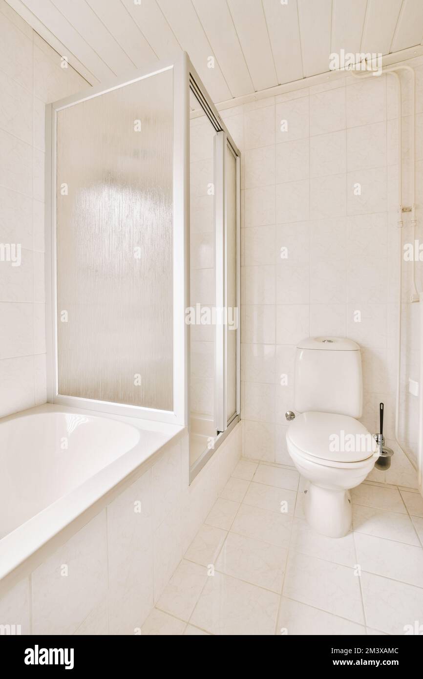 a bathroom with a toilet, tub and bathtub in the same room on the left ...