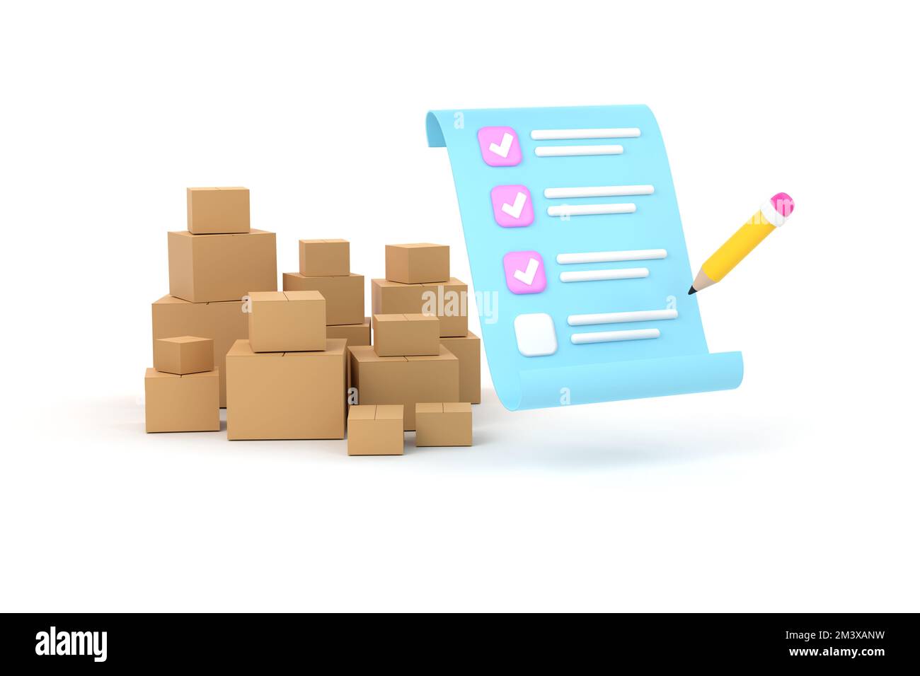 3D. Package box with check list. Logistic fast online delivery concept