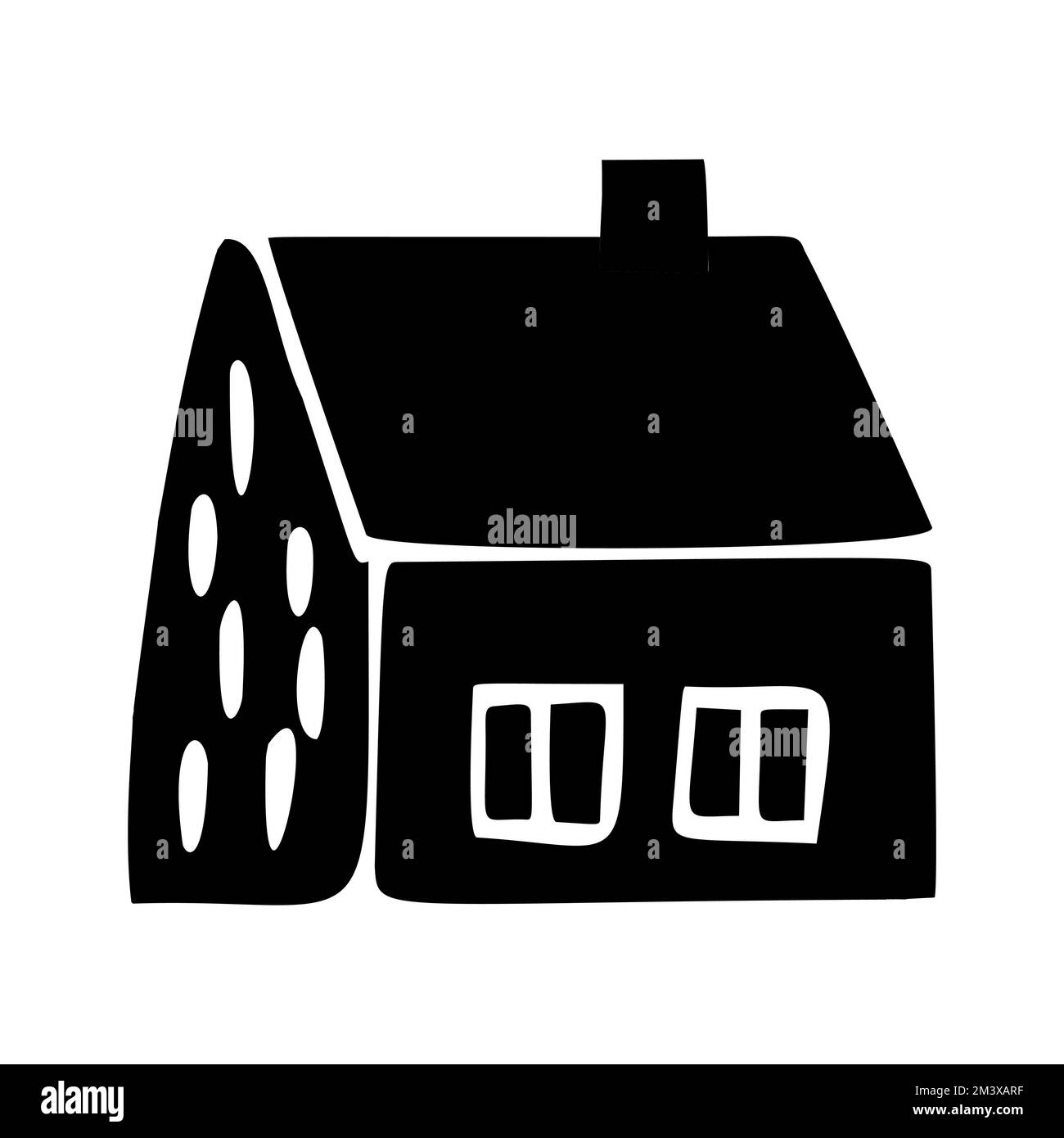 Cute house blockprint vector illustration. Cottage building icon Stock ...