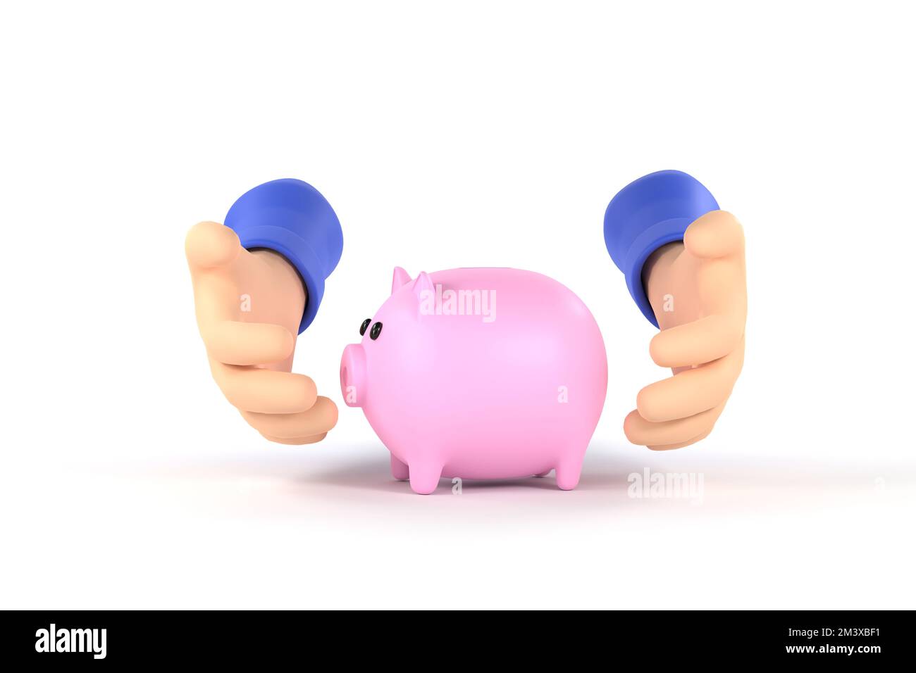 3D. hands tender holding pink piggy bank, savings and invest for future growth. Stock Photo
