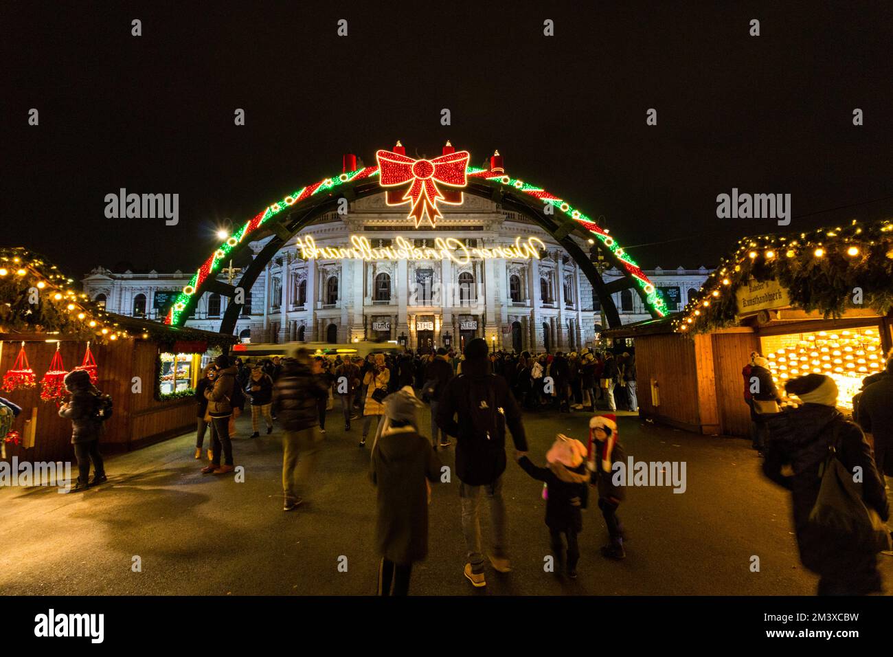 Entrance of Wiener Christkindlmarkt, Rathaus Platz (City Hall Square), Vienna, Austria Stock Photo