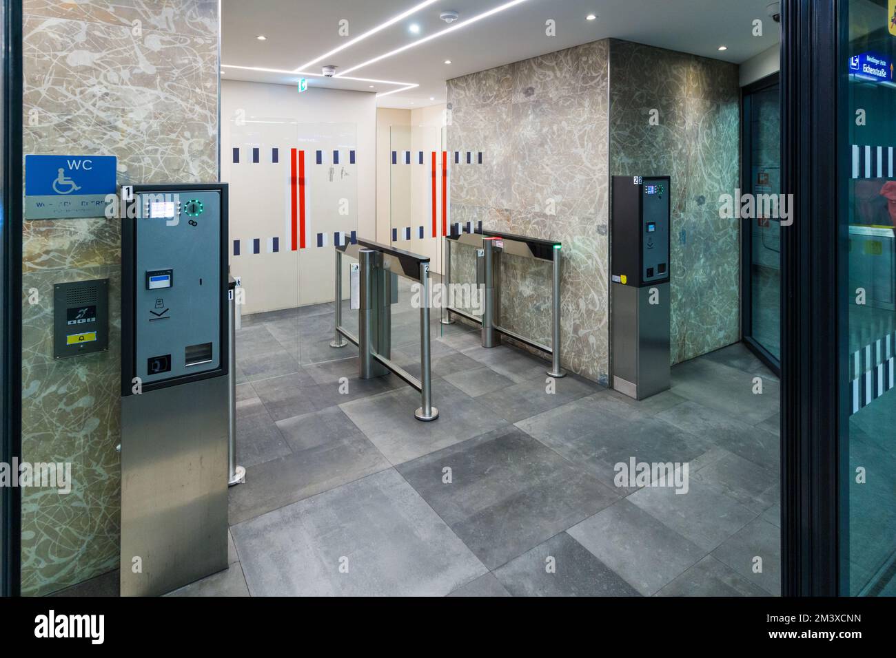 Entrance of public toilet, Meidling railway station, Meidling, Vienna ...