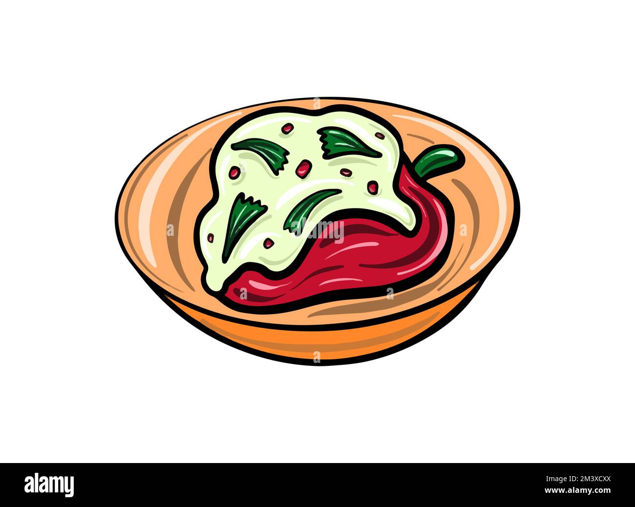 Vector Stuffed peppers with herbs and sauce. Mexican traditional