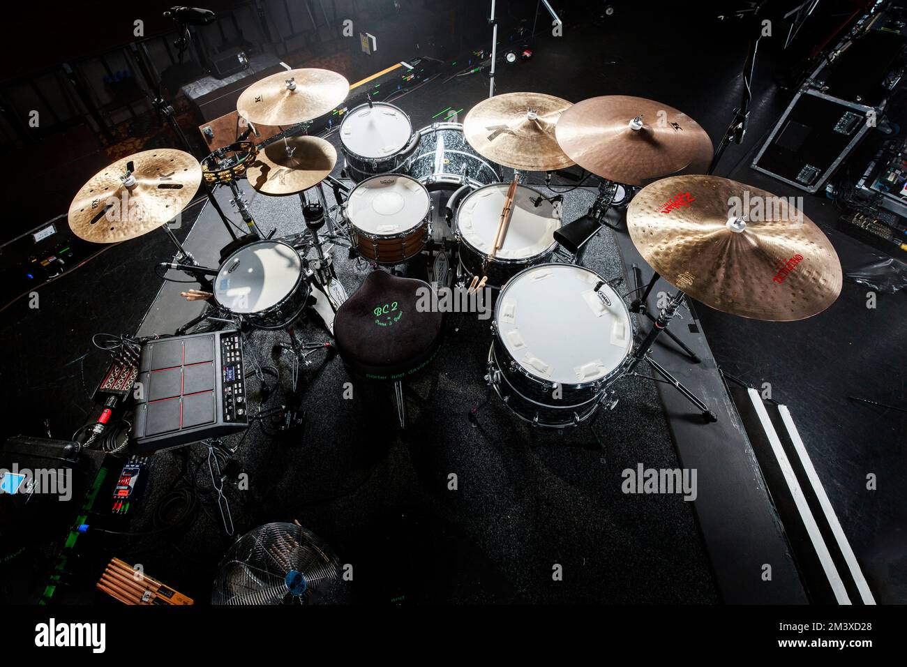 Drum kit used by Ben Thatcher of Royal Blood on stage before a live ...