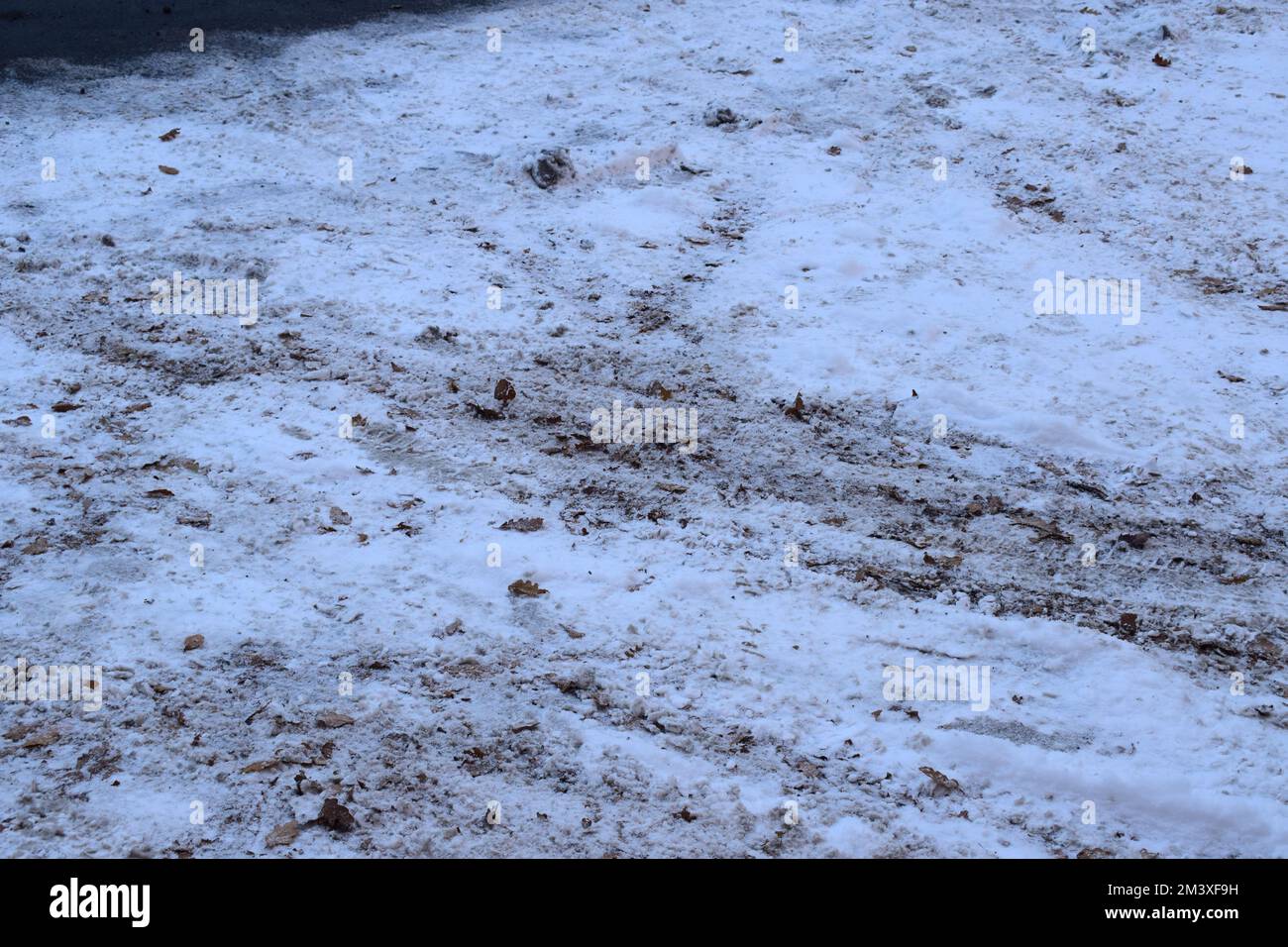 snow covered dirt road in winter Stock Photo