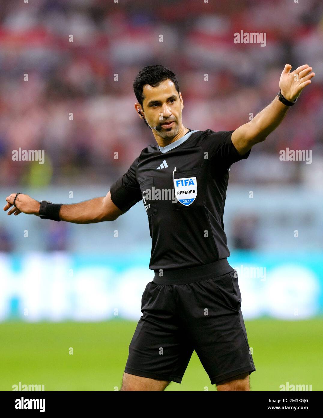 Referee Abdulrahman Al-Jassim during the FIFA World Cup third place play-off match at the Khalifa International Stadium, Doha. Picture date: Saturday December 17, 2022. Stock Photo