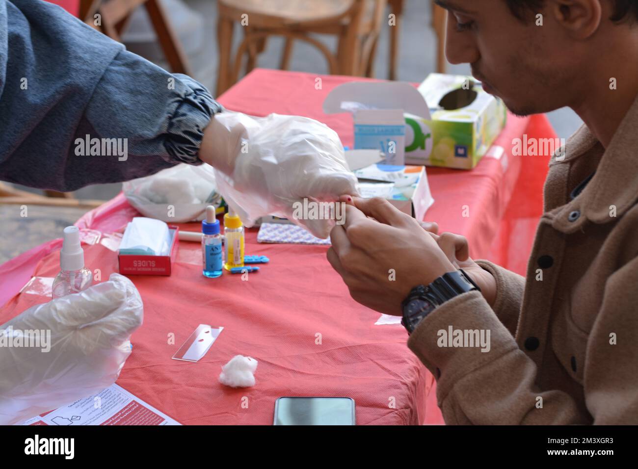 Cairo, Egypt, December 15 2022: ABO blood typing for checking the blood ...