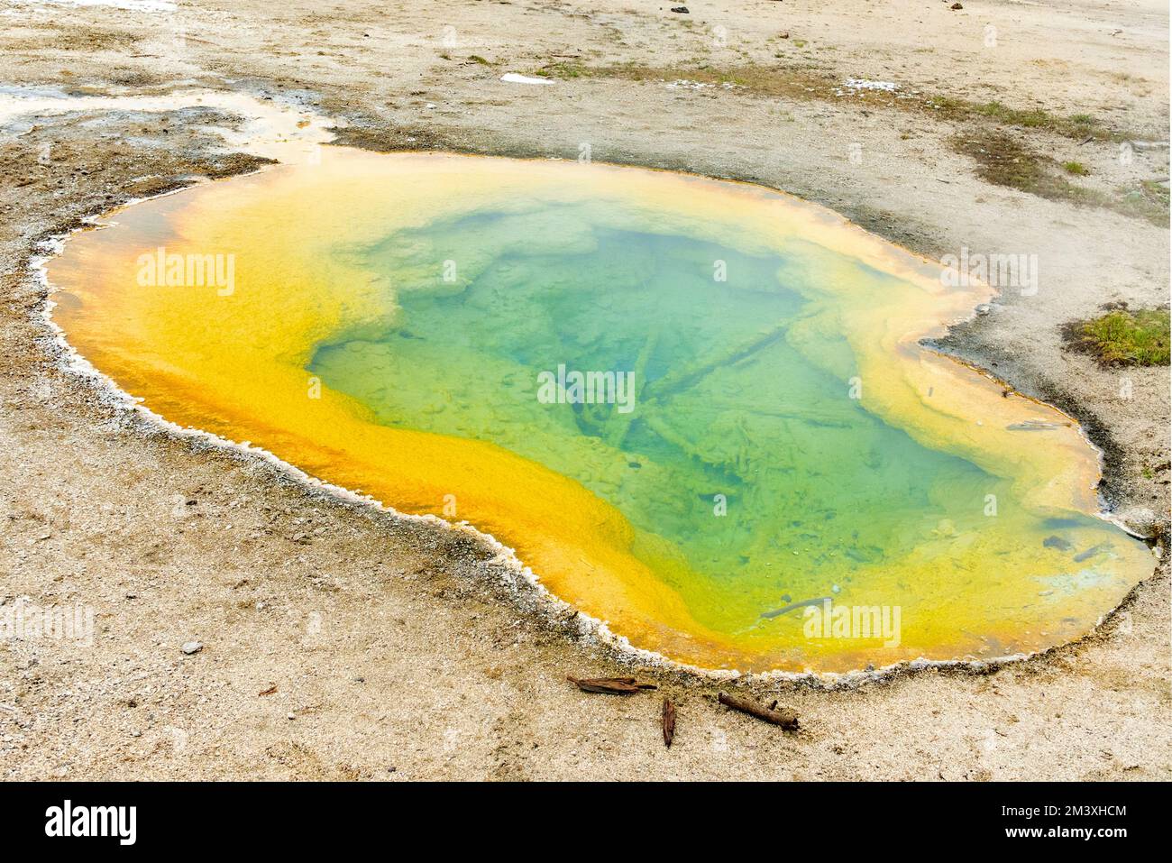 scenic foggy boiling fountain paint pot at yellow stone national park