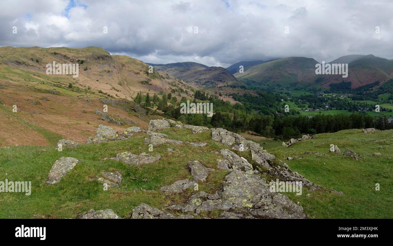Looking Towards Grasmere From Dow Bank, Lake District National Park, Cumbria, England, UK in May Stock Photo