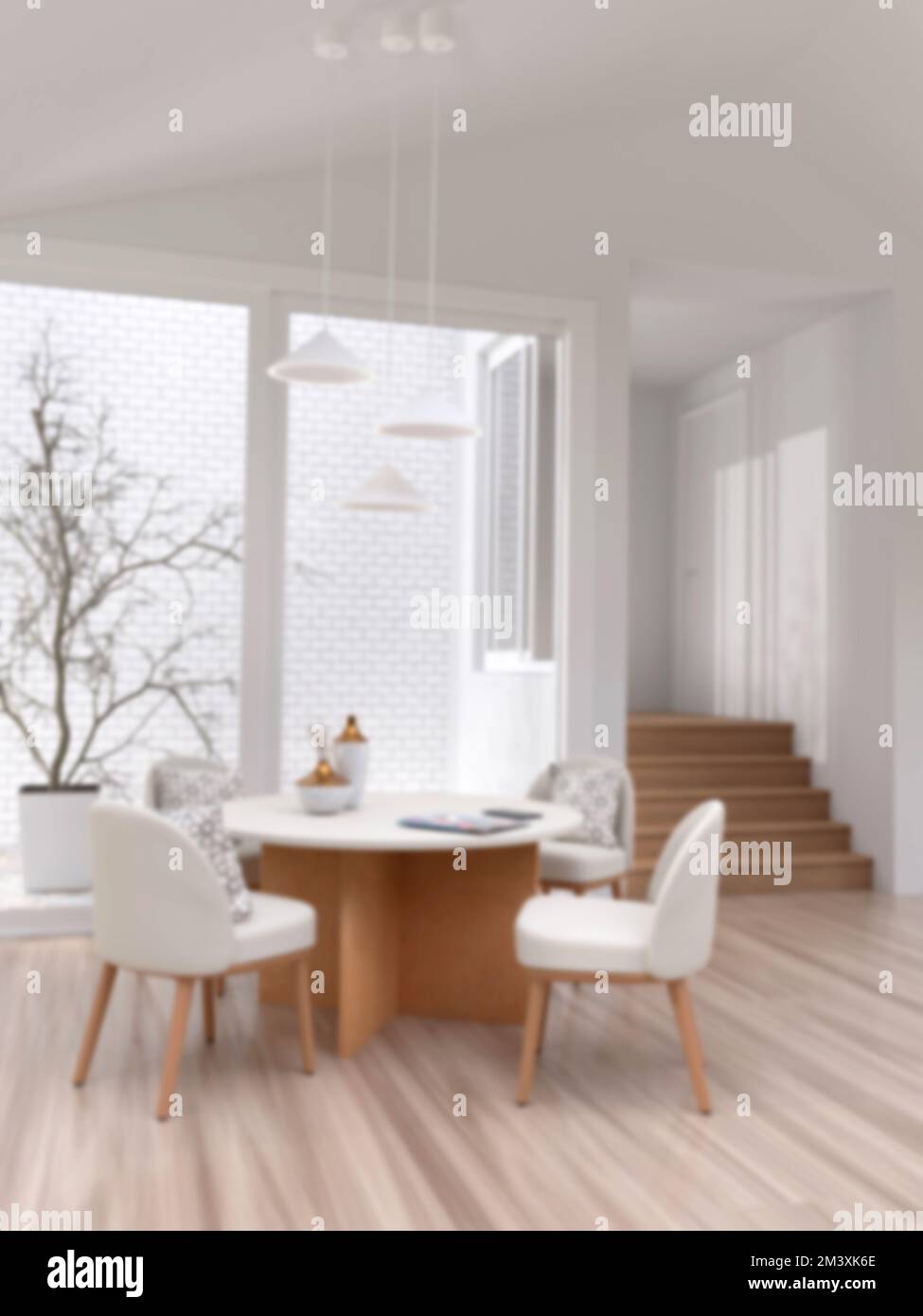 3D. blur image of modern living room interior  minimalistic decoration interior for background Stock Photo