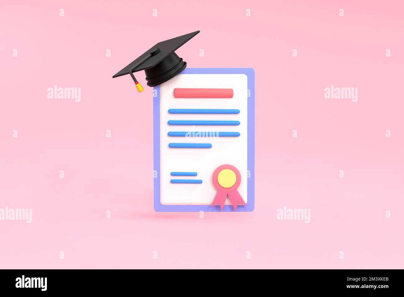 3D. Achievement, award, grant, diploma concepts. graduation certificate with stamp and ribbon bow. Stock Photo