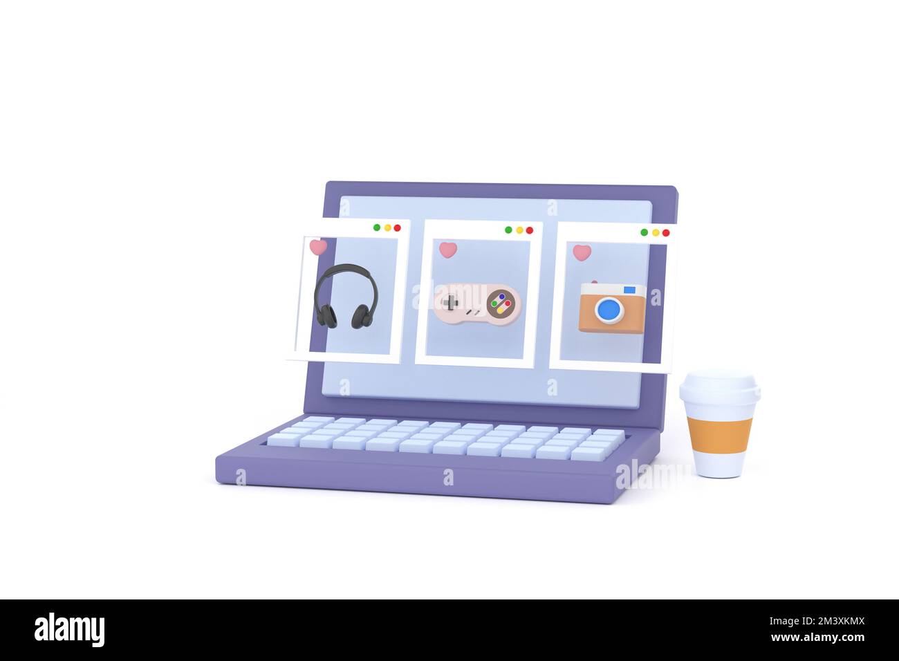 3D. laptop screen flat design template for apps. Shopping online ...