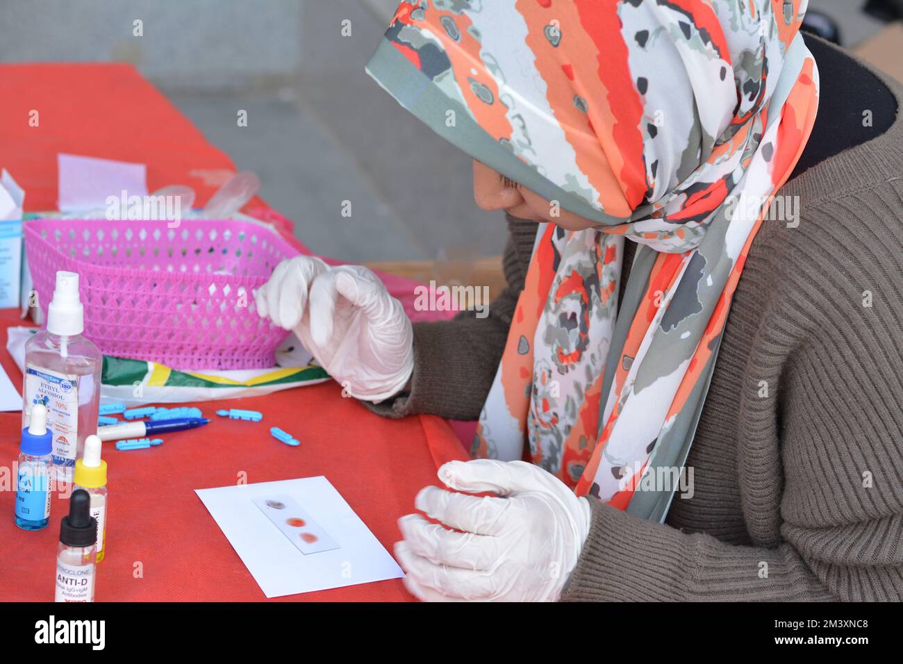 Cairo, Egypt, December 15 2022: ABO blood typing for checking the blood ...