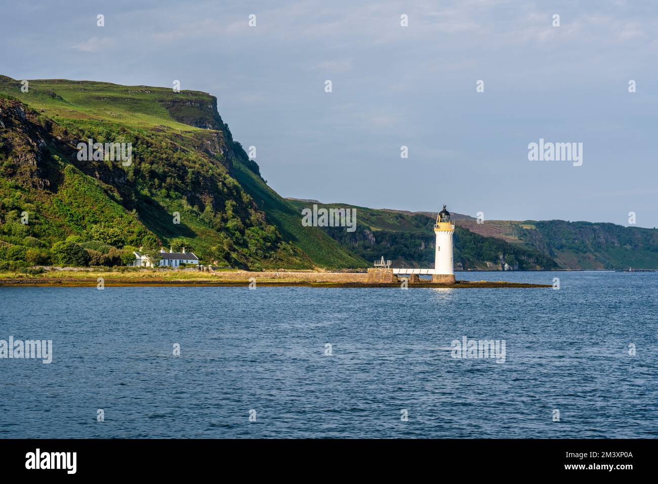 Rubha nan Gall lighthouse and keepers’ cottage located north of Tobermory on Isle of Mull, Scotland, UK Stock Photo