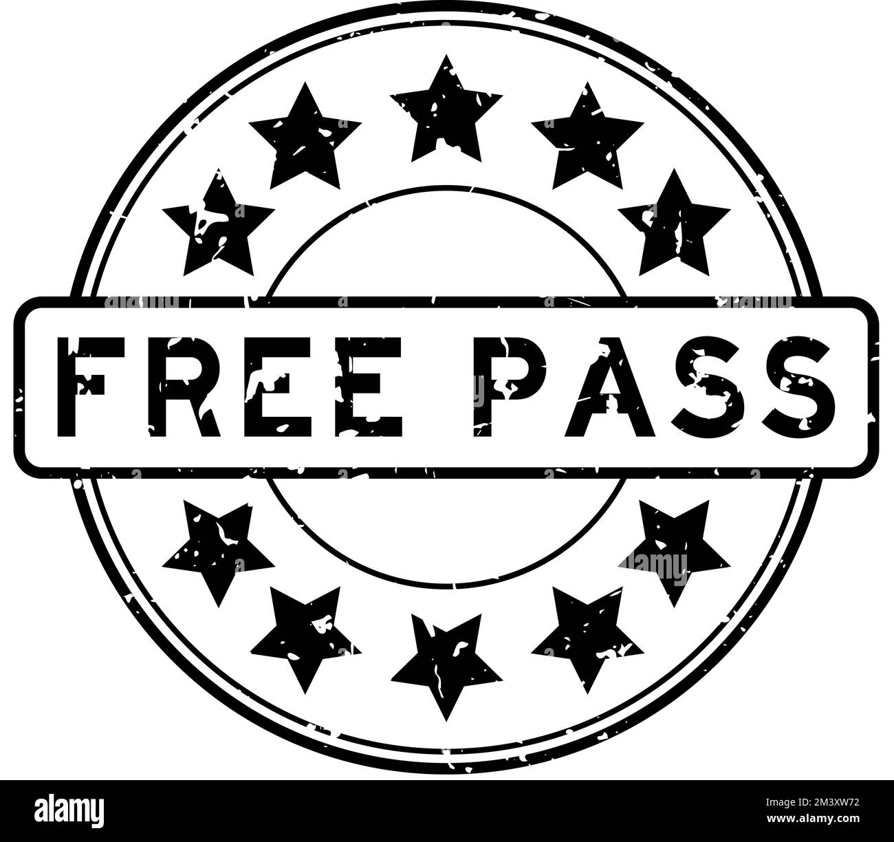 Grunge black free pass word with star icon round rubber seal stamp on white background Stock Vector