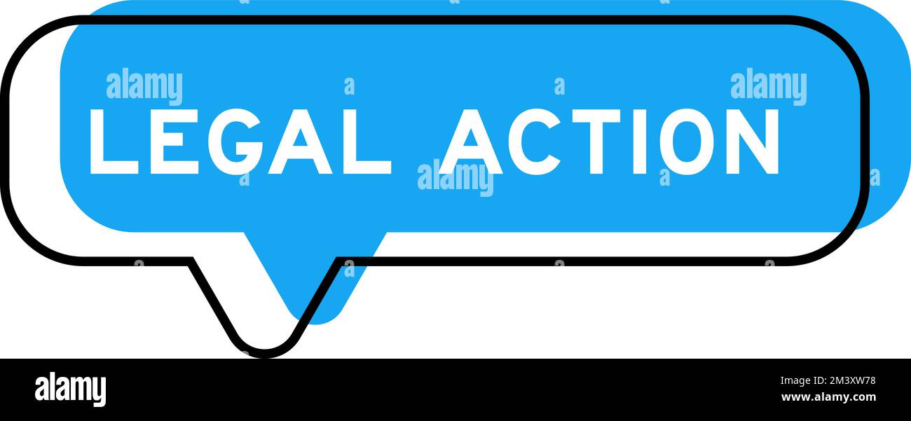 Speech banner and blue shade with word legal action on white background