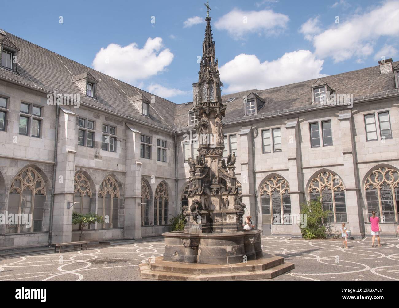 Aachen September 2022: The Paradise Fountain in the inner courtyard of the Domsingschule Stock Photo