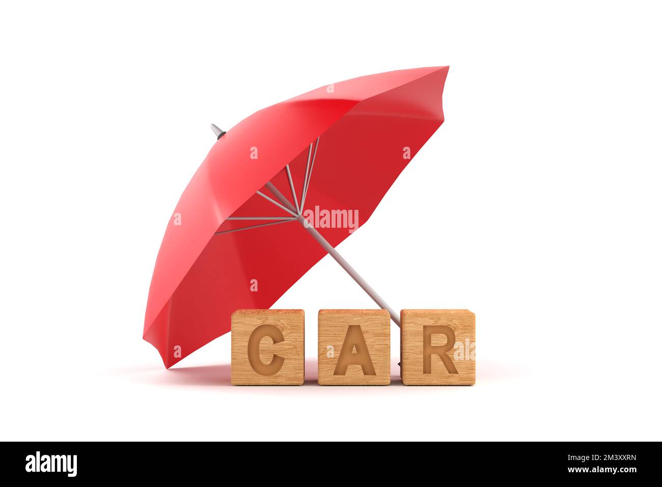 3D. red umbrella protecting car for car insurance concept Stock Photo