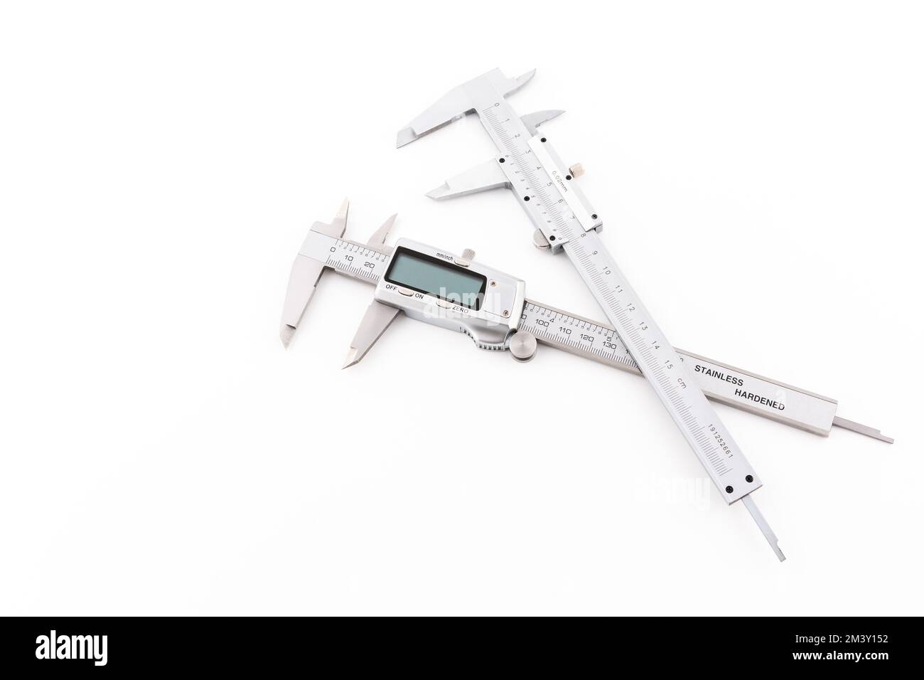 Two Vernier Calipers Digital and Analog isolated on white background