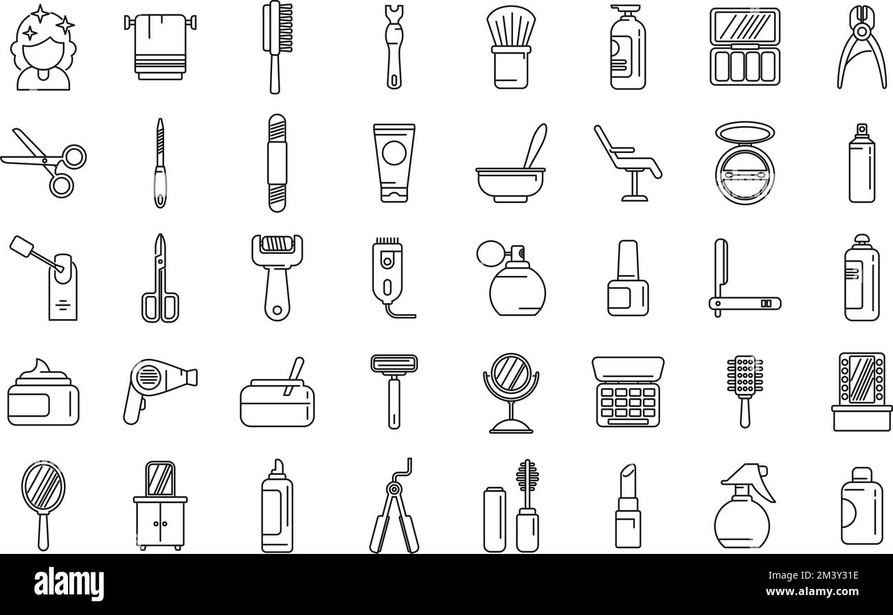 Beauty parlor icons set outline vector. Makeup artist. Bridal care ...