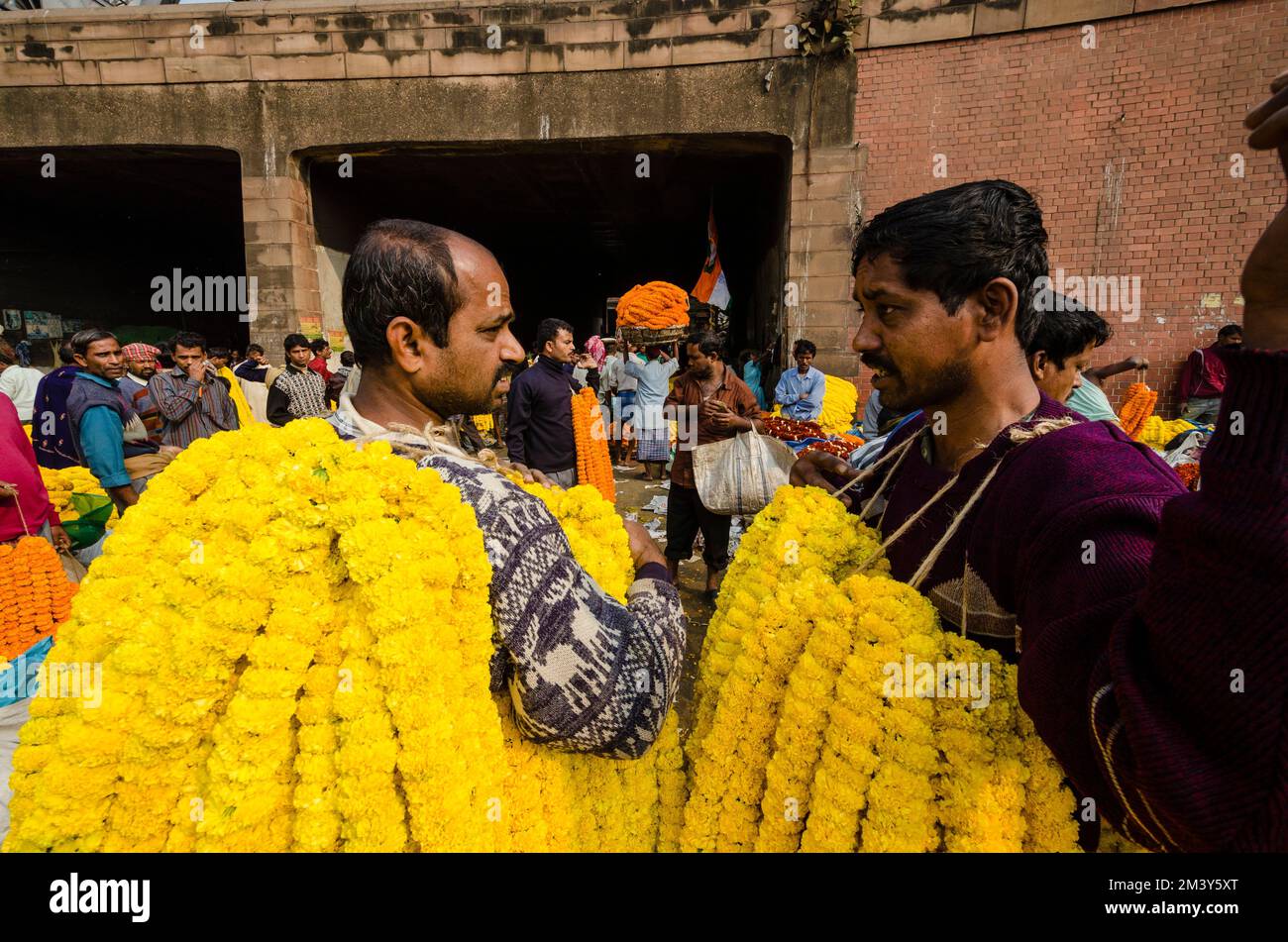 Vendors at the flowermarket of Kolkata. The 125year old Kolkata Flower