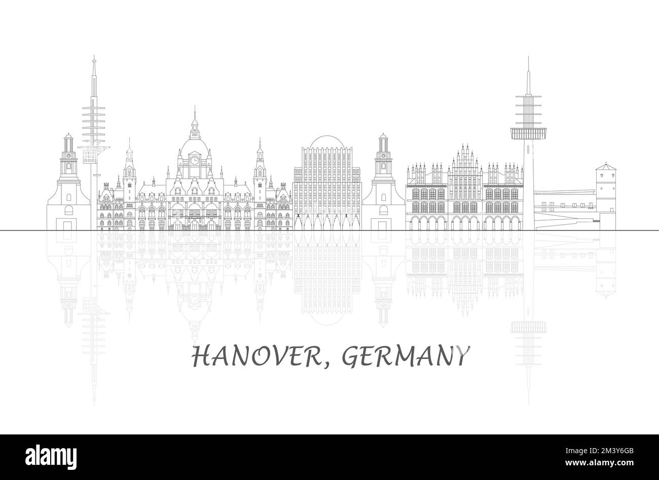 Outline Skyline panorama of city of Hanover, Germany - vector illustration Stock Vector