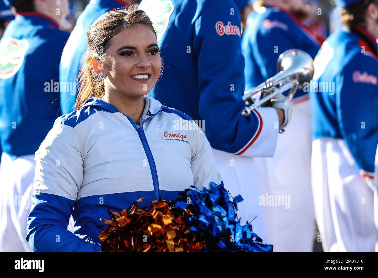 Las Vegas, NV, USA. 17th Dec, 2022. A Florida Gators cheerleader performs inside the Corona Extra Pregame Fan Fest prior to the start of the SRS Distribution Las Vegas Bowl featuring the Florida Gators and the Oregon State Beavers at Allegiant Stadium in Las Vegas, NV. Christopher Trim/CSM/Alamy Live News Stock Photo