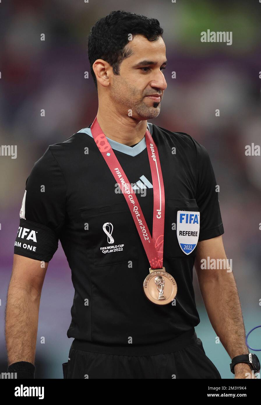 Doha, Qatar. 17th Dec, 2022. Referee Abdulrahman Al Jassim poses with a medal after the third place play-off match between Croatia and Morocco of the 2022 FIFA World Cup at Khalifa International Stadium in Doha, Qatar, Dec. 17, 2022. Credit: Jia Haocheng/Xinhua/Alamy Live News Stock Photo