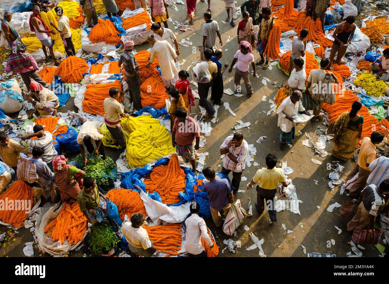 Aerial view on Kolkatas Flowermarket, the largest flowermarket of the