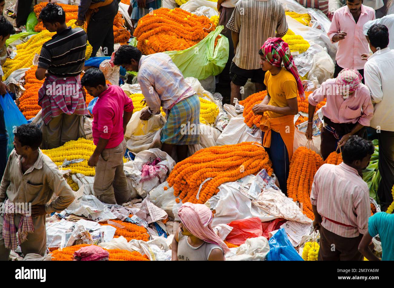 Aerial view on Kolkatas Flowermarket, the largest flowermarket of the