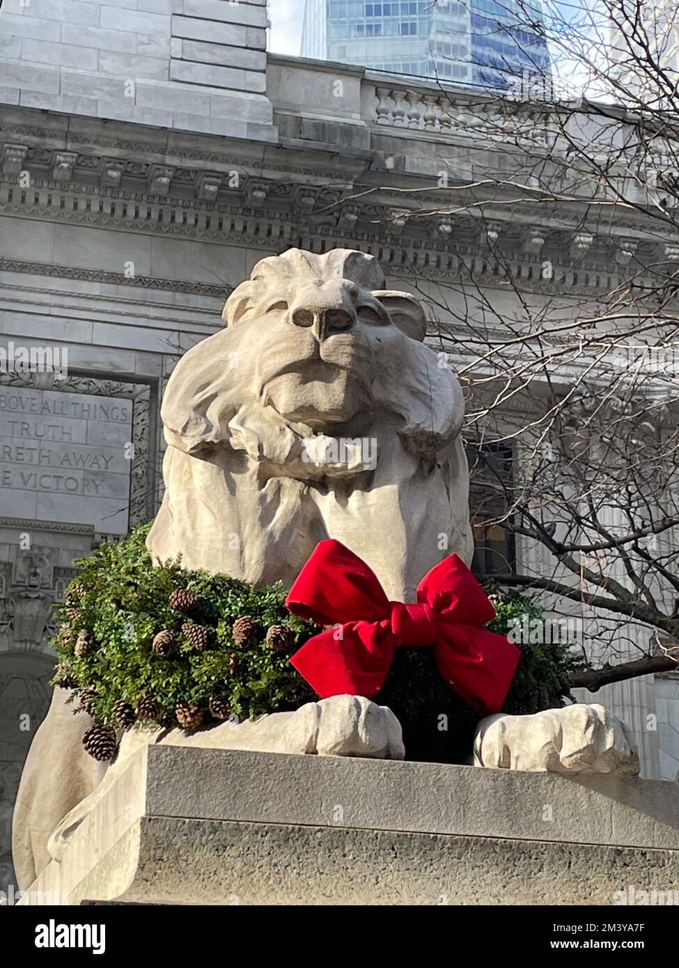 The Lion Statue with Wreath during the Holidays, New York Public