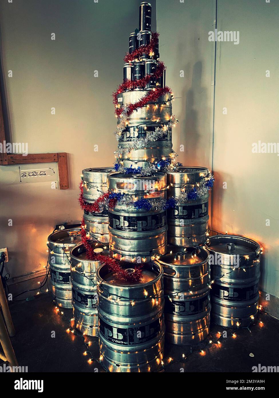Beer Kegs in the Shape of a Christmas Tree, Peekskill, NY, 2022, USA